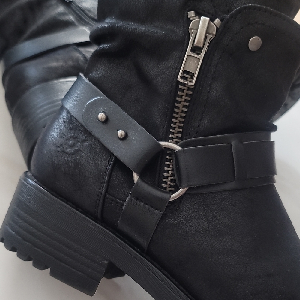 BULLBOXER 9 Black Casual Grunge Indie Y2K EUC Moto Combat Chunky Heel Ankle Boot - Picture 4 of 15